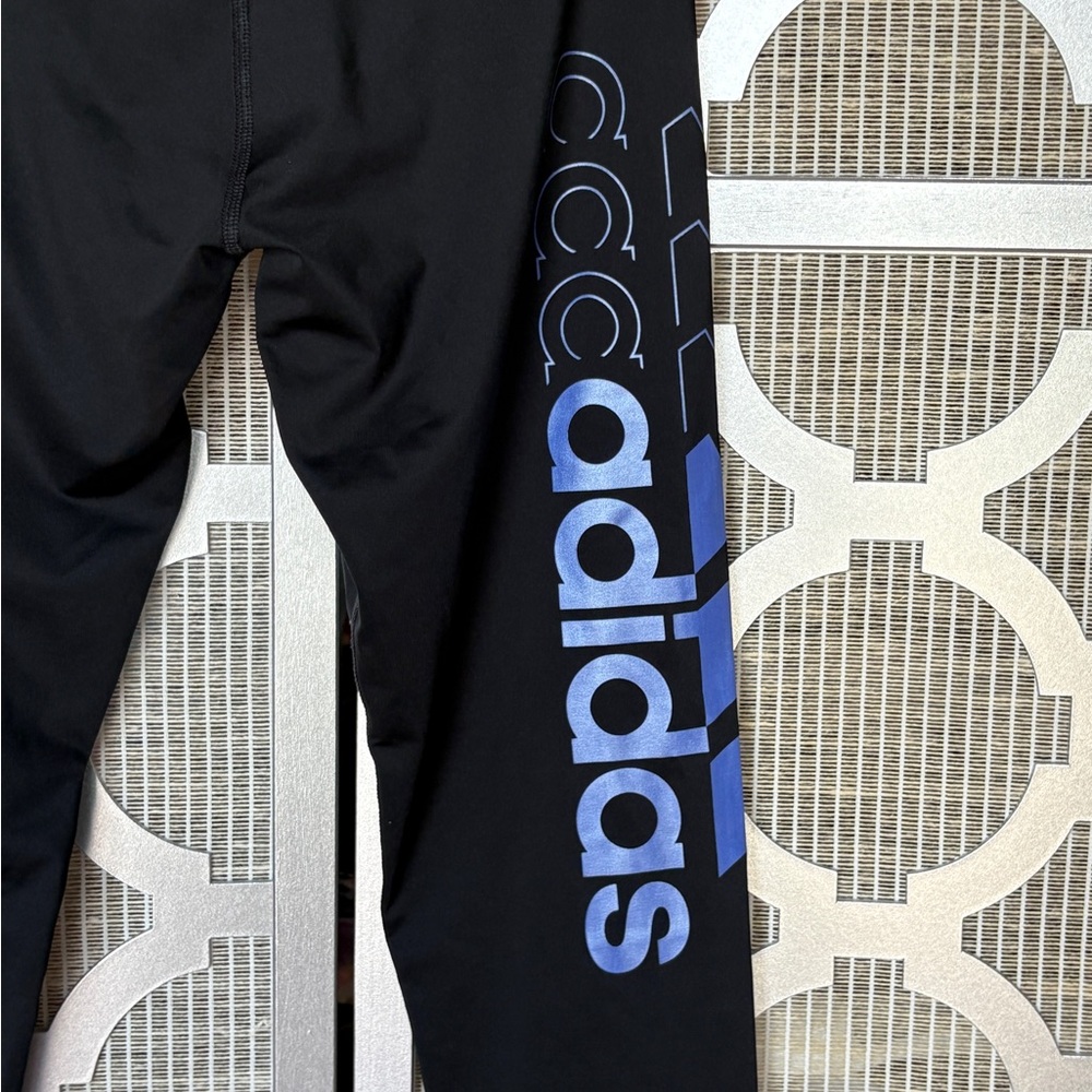 adidas Kids Leggings - Black with Pink and Blue Accents - Picture 6 of 9